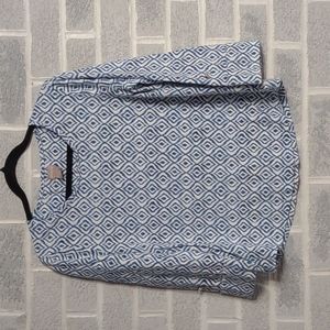 Chico's Women's White and Blue Diamond Patterned Blouse Size (1) Medium